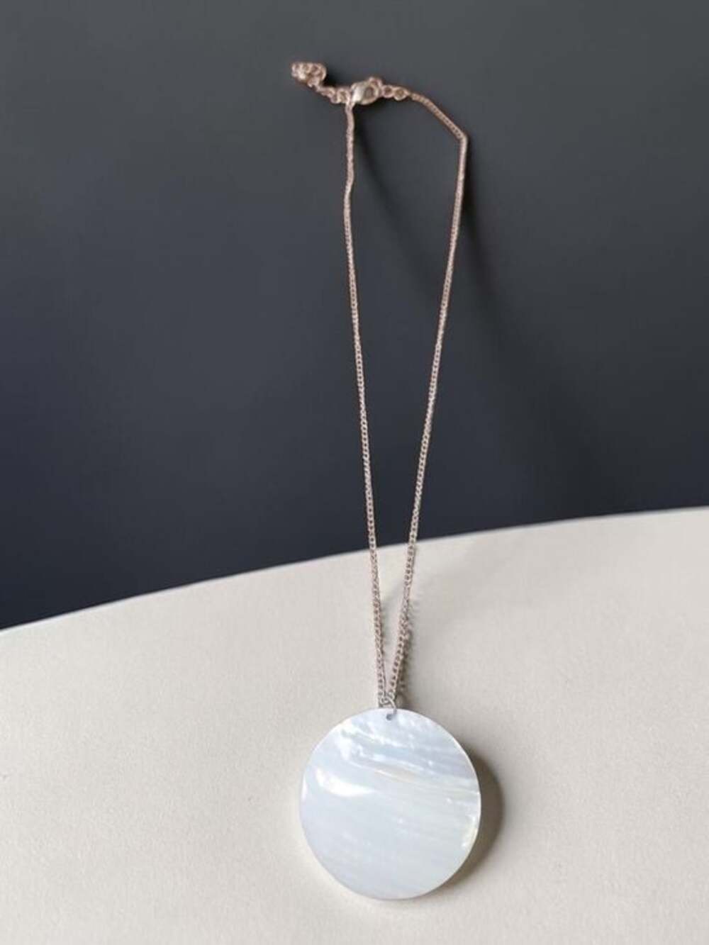 Large Iridescent Mother of Pearl Disc Pendant Necklace